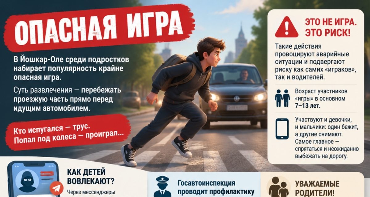 В Йошкар-Оле детей вовлекают в опасную игру с перебеганием дороги перед машинами